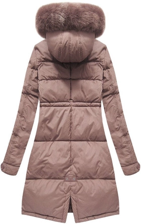 Długa damska kurtka zimowa z kapturem antyczny róż (7752)