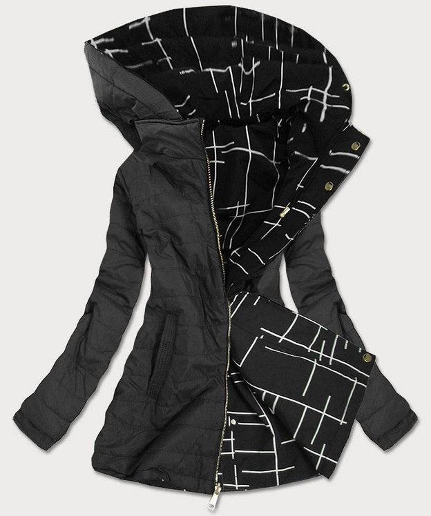 DWUSTRONNA KURTKA PARKA DAMSKA CZARNO-BIAŁA (W657)