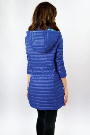 Dłuższa kurtka damska pikowana niebieska (7178)