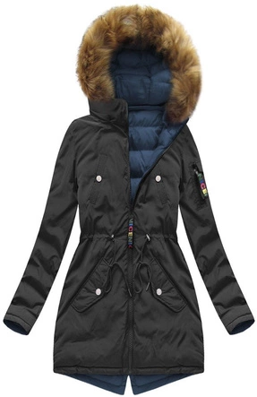 DWUSTRONNA ZIMOWA KURTKA DAMSKA Z KAPTUREM CZARNO-GRANATOWA (7313)