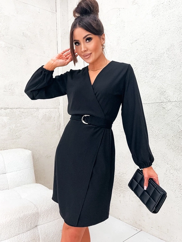 Elegancka sukienka kopertowa czarna (8251)