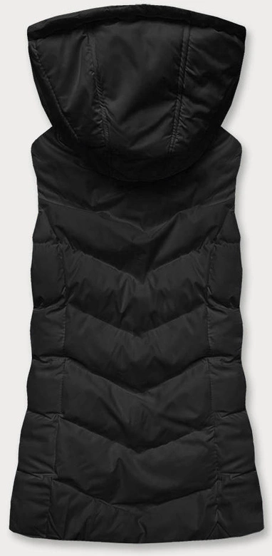 Puchowa kamizelka damska z kapturem czarna (5M720-392)