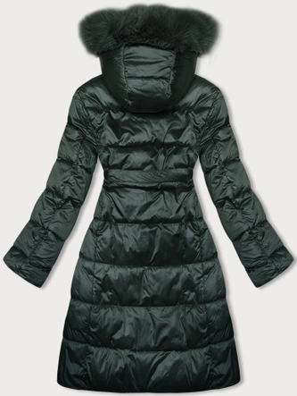 Zimowa kurtka damska z paskiem zielona ciemna S'west (B8195-10)