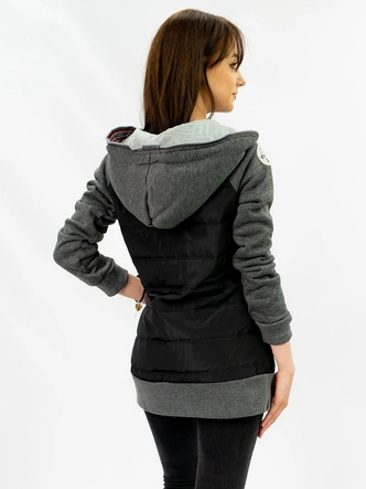 BLUZA DAMSKA Z ŁĄCZONYCH MATERIAŁÓW CZARNO-GRAFITOWA (732)