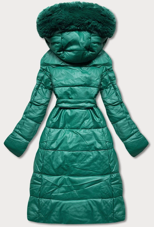 Kurtka damska z futrzanym kołnierzem zielona (ag6-28)