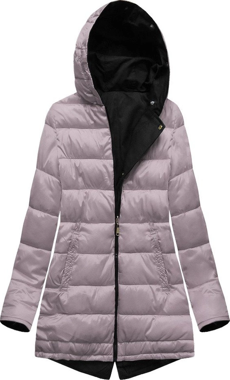 DWUSTRONNA ZIMOWA PARKA DAMSKA Z KAPTUREM CZARNO-RÓŻOWA (B2636)