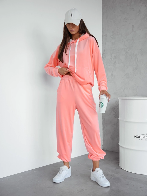 Welurowy komplet dresowy z lampasami brzoskwiniowy (508)