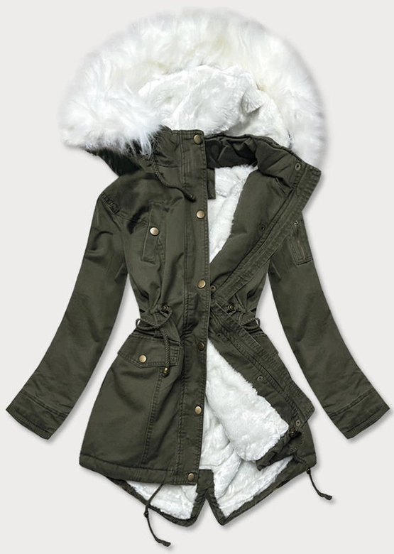 ZIMOWA PARKA DAMSKA KHAKI-BIAŁA (D-229#)