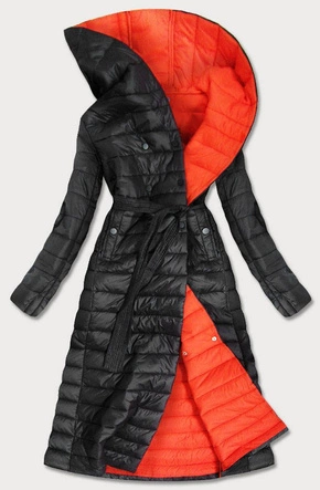 PIKOWANY PŁASZCZ Z KONTRASTOWĄ PODSZEWKĄ CZARNY (1118)