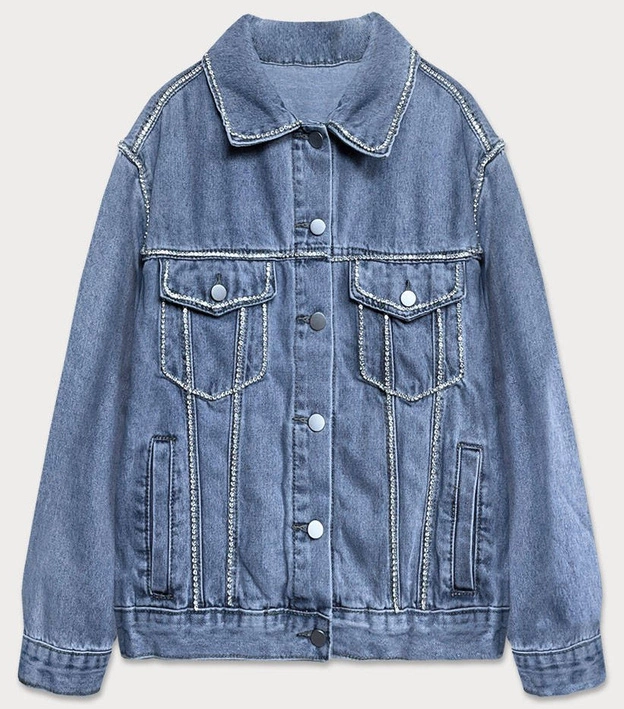 Jeansowa kurtka damska denim cyrkonie niebieska (t2861)