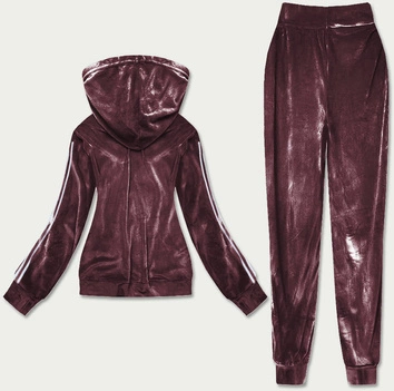 Welurowy dres damski z lampasami brązowy (81223)