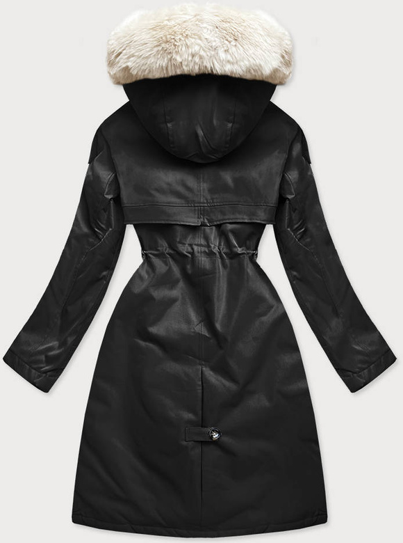 ZIMOWA DAMSKA PARKA BAWEŁNIANA CZARNA-ECRU (FM2103-B11)