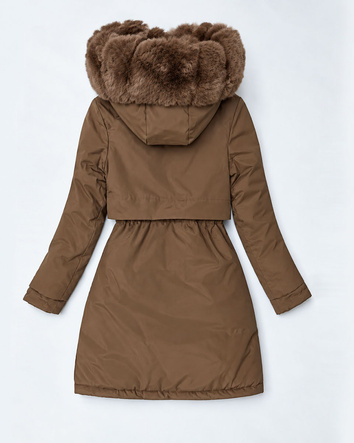 Damska parka zimowa z futerkiem brązowa (CAN-2508)