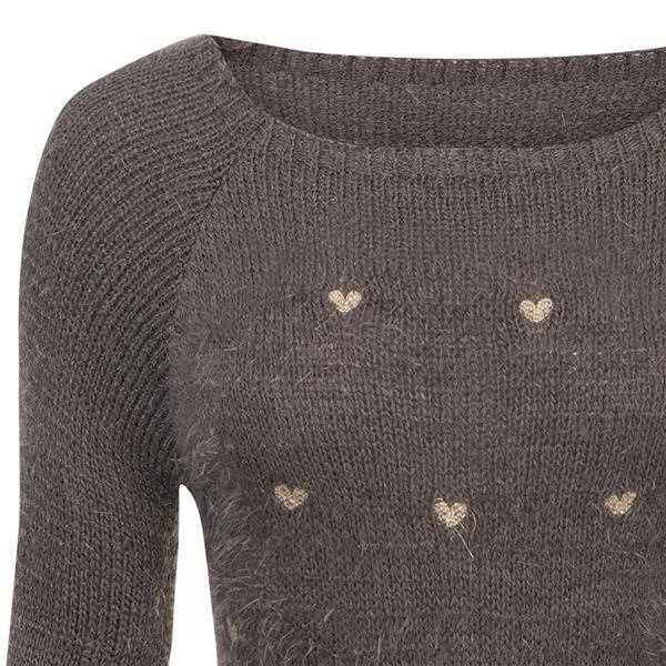 MIĘKKI SWETER Z SERDUSZKAMI BRĄZOWY (76M52)