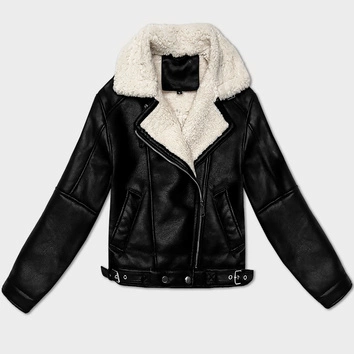 Przejściowa damska kurtka skórzana na futerku J Style czarna-ecru (11Z8267)