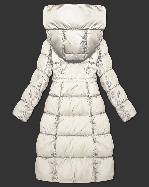 Długa gruba kurtka zimowa z paskiem Minority ecru (P3-6033-12)