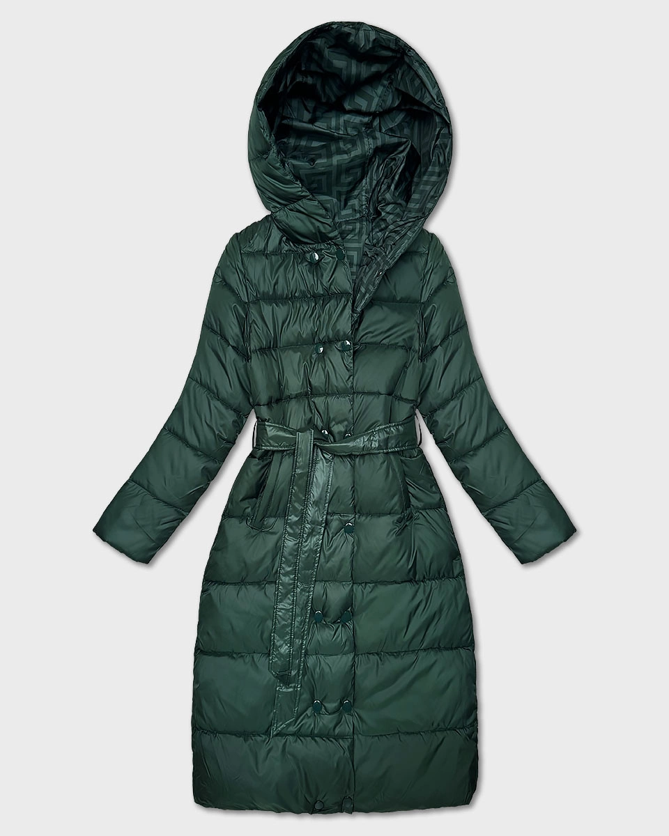Dwustronna długa kurtka z kapturem zielona (P22-6638-33+33)