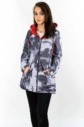 Dwustronna parka damska z kapturem czerwona-moro (xw665x)