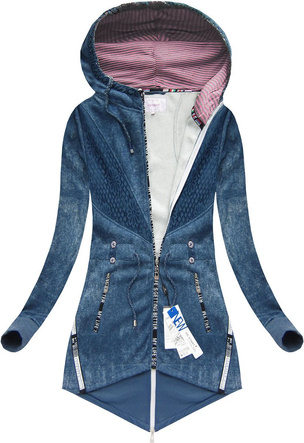 BLUZA Z KORONKĄ I KAPTUREM NIEBIESKA 2/1 (J77218)