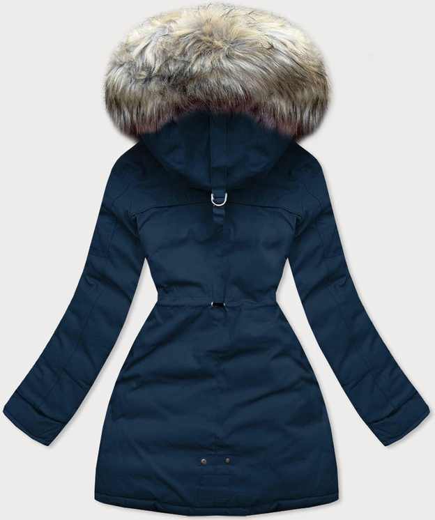 Dwustronna damska kurtka zimowa z kapturem granatowo-różowa (w631)