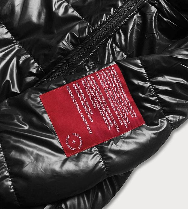 Krótka kurtka damska z ozdobnym wykończeniem czarna (b8030-1)