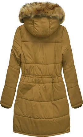 PIKOWANA DAMSKA KURTKA ZIMOWA Z KAPTUREM MUSZTARDOWA (B2627)