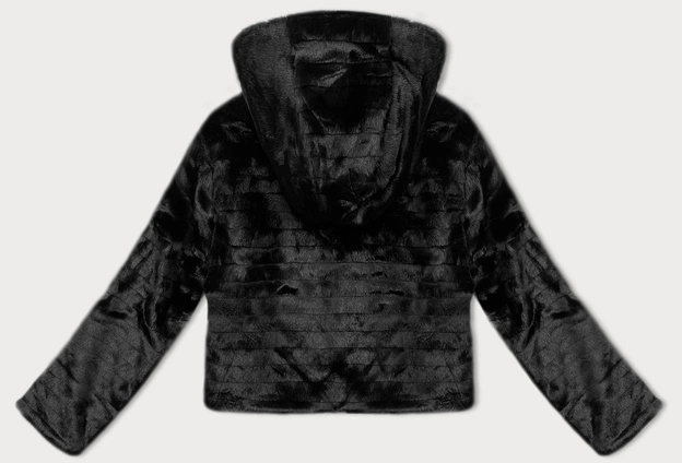 Krótka kurtka futrzana z kapturem J Style czarna (11Z8073)