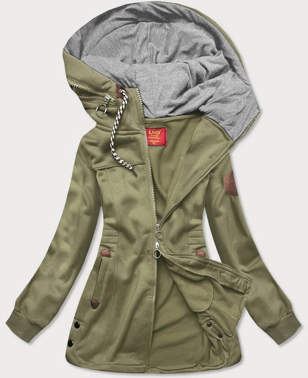 DŁUGA DAMSKA BLUZA ROZPINANA KHAKI (AMG708)