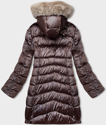 Zimowa dwustronna kurtka damska z kapturem brąz-beż (B8203-14046)