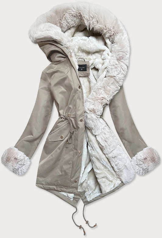 PARKA DAMSKA ZIMOWA NA MISIU BEŻ-ECRU (B530-46046)