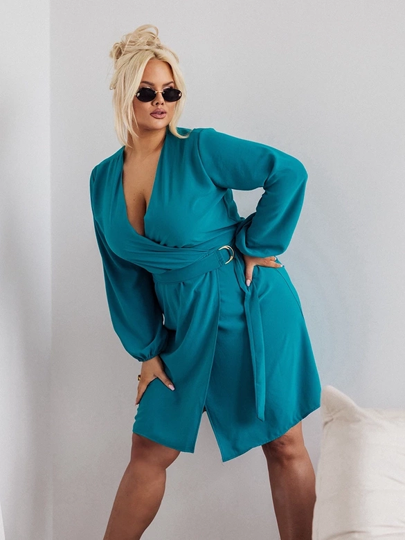 Elegancka sukienka kopertowa morska (8269)