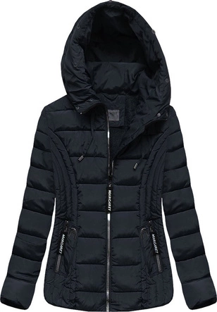 KRÓTKA PIKOWANA ZIMOWA KURTKA DAMSKA Z KAPTUREM GRANATOWA (R2618)