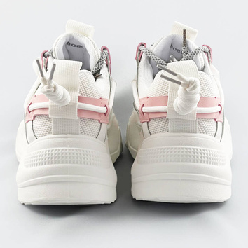 SZNUROWANE SNEAKERSY Z KLAMRĄ BIAŁO-RÓŻOWE (L8085)