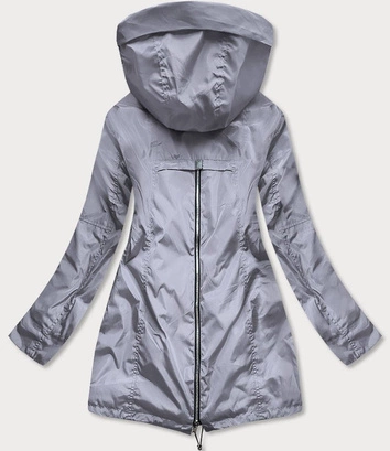 TRAPEZOWA KURTKA DAMSKA Z OZDOBNYMI MANKIETAMI SZARA (B9565)