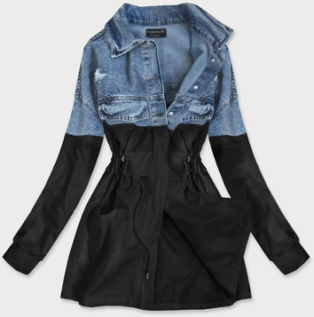 KURTKA Z ŁĄCZONYCH MATERIAŁÓW JEANS-CZARNA (T22-8084)