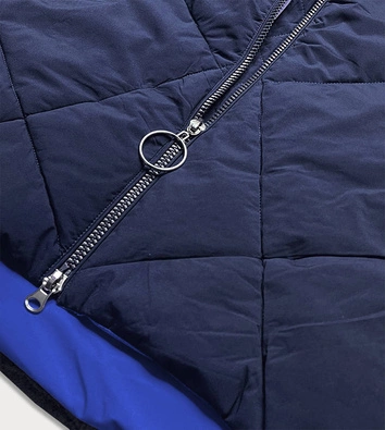 Dłuższa kurtka zimowa damska z wysoką stójką granatowa (j9-067)