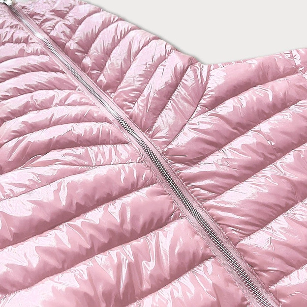 Pikowana kurtka damska z kapturem różowa (b9561)