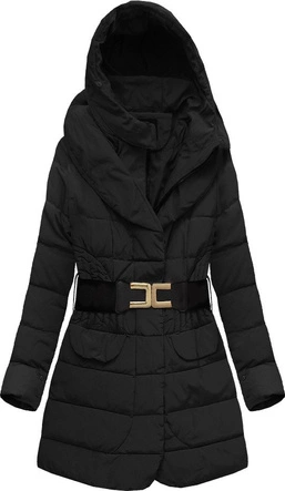 PIKOWANA KURTKA Z PUCHEM NATURALNYM CZARNA (X1212X)