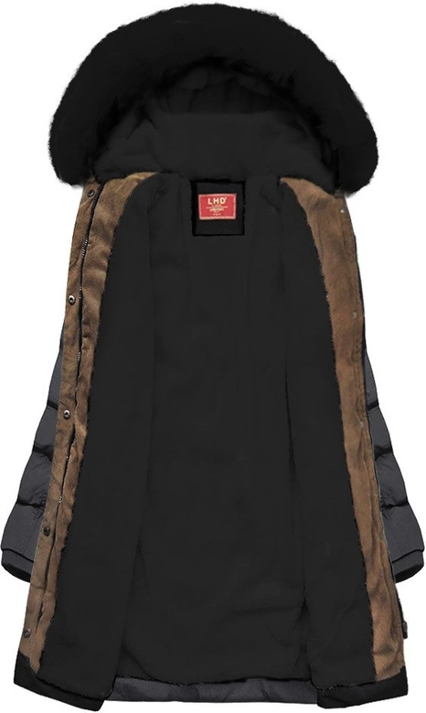 PIKOWANA DAMSKA KURTKA ZIMOWA Z KAPTUREM GRAFITOWA (A913)