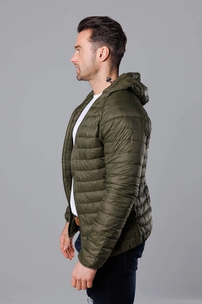 Pikowana kurtka męska z kapturem oliwka (HM112-7)