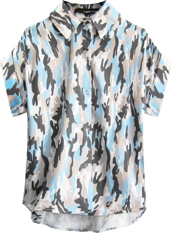 BAWEŁNIANA KOSZULA W MORO BŁĘKITNO-SZARA (0823)