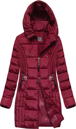 DŁUŻSZA DAMSKA KURTKA Z KAPTUREM BORDOWA (B2620-30)