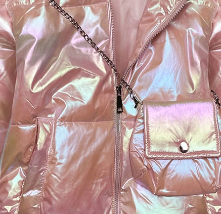 Opalizująca damska kurtka z torebką różowa (ag3-07)