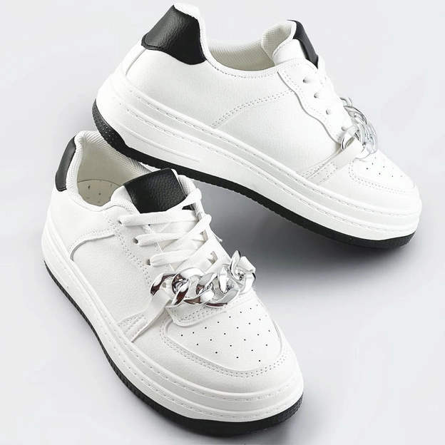 Sportowe buty z łańcuchem damskie biało-czarne (b-545)
