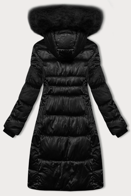 Zimowa pikowana kurtka plus size z kapturem S'west czarna (B8267-1)