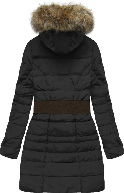 KURTKA Z KAPTUREM I PASKIEM CZARNA (X1213X)