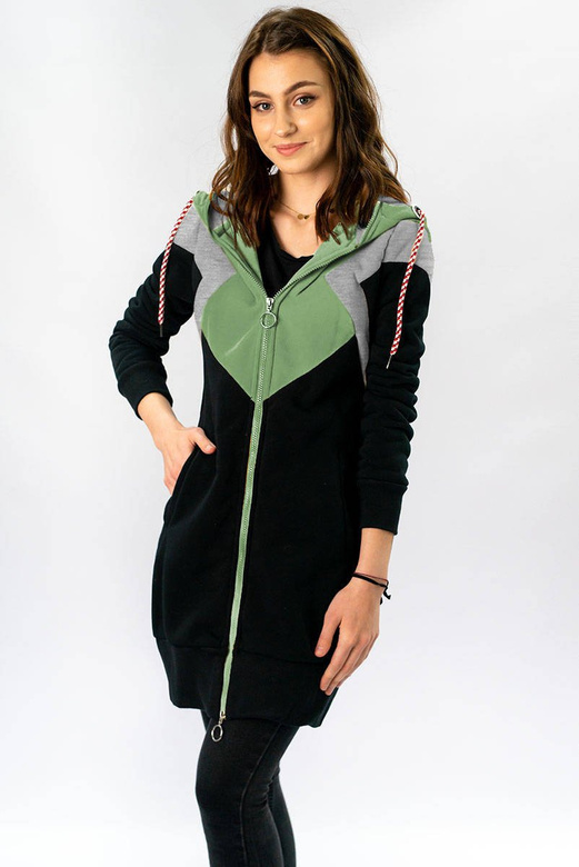 TRÓJKOLOROWA BLUZA DAMSKA KHAKI-SZARO-CZARNA (701)