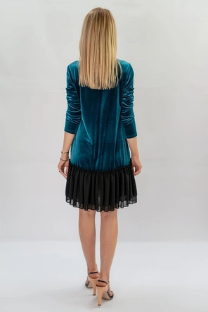 WELUROWA SUKIENKA Z FALBANĄ TURKUSOWA (486ART)