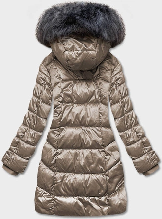 Metaliczna kurtka zimowa damska beżowa (B8072-12)
