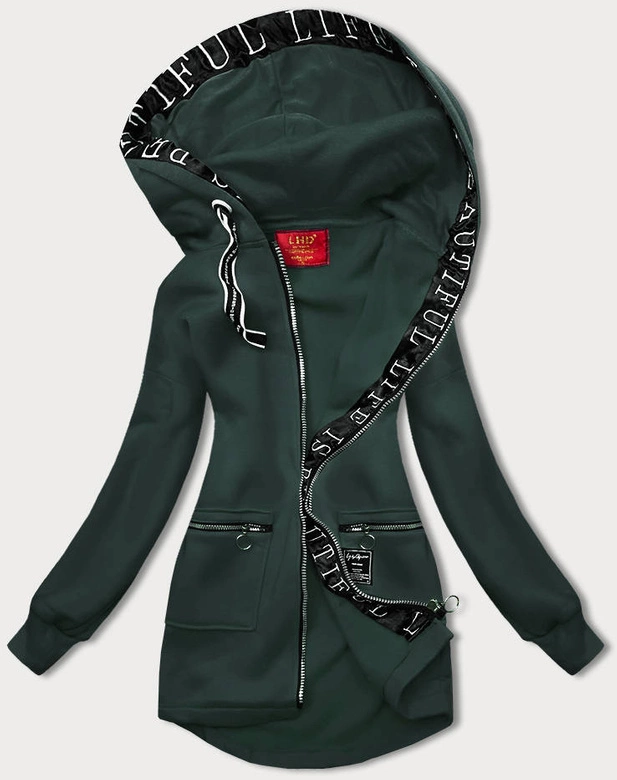 Prosta bluza damska z ozdobnym suwakiem ciemno-zielona (amg-37)